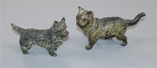 Two Viennese cold painted bronze figures of a cat and a terrier